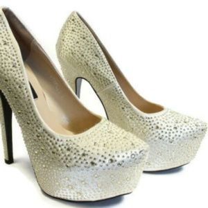 Highest Heel Collection Gold Satin Platform